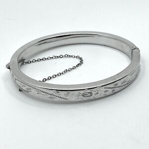 Vtg Sterling Bond & Boyd Floral Etched Engraved Bangle 6.7” / 2” D